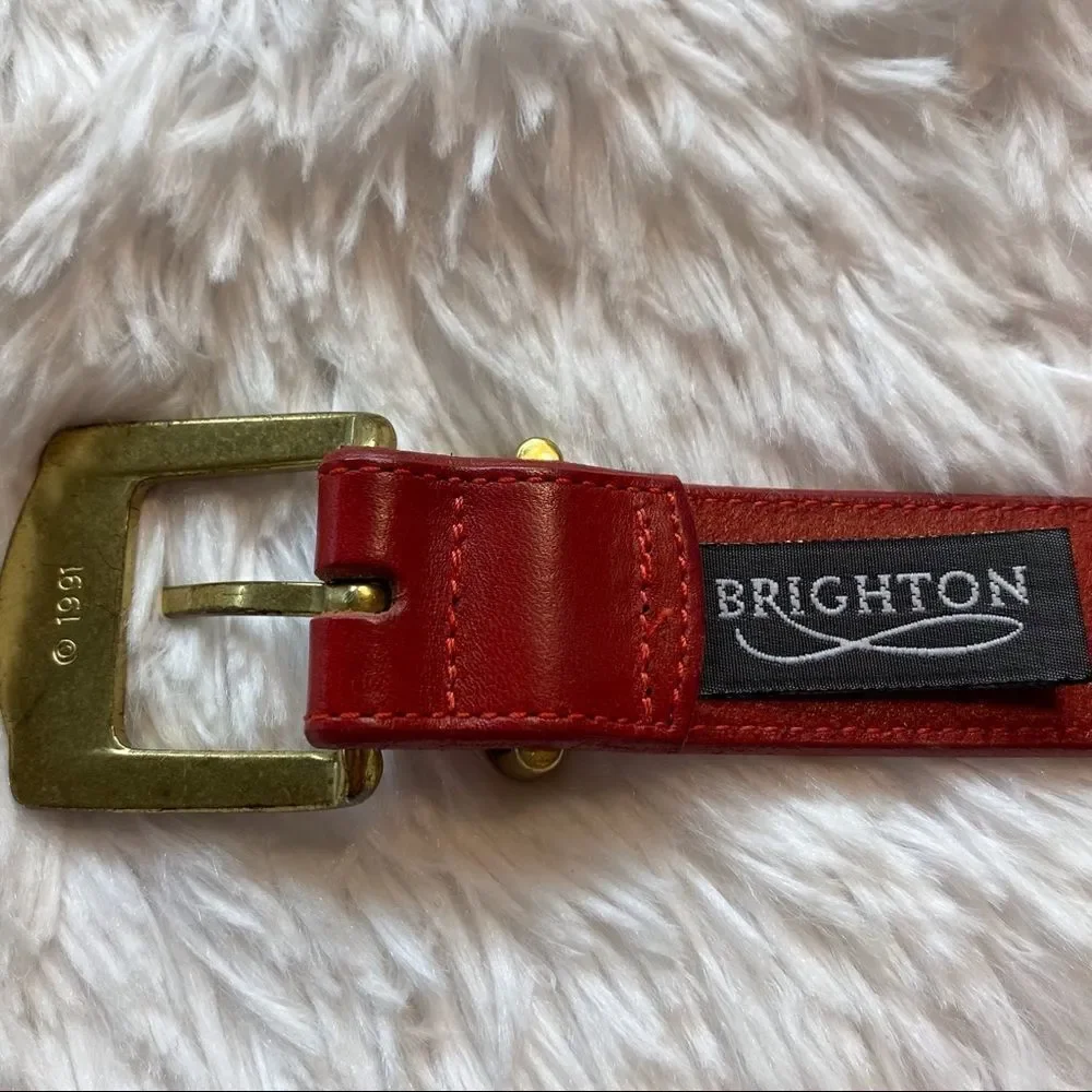 Brighton Vintage Multi-colored Leather Belt With Gold Tone Hardware